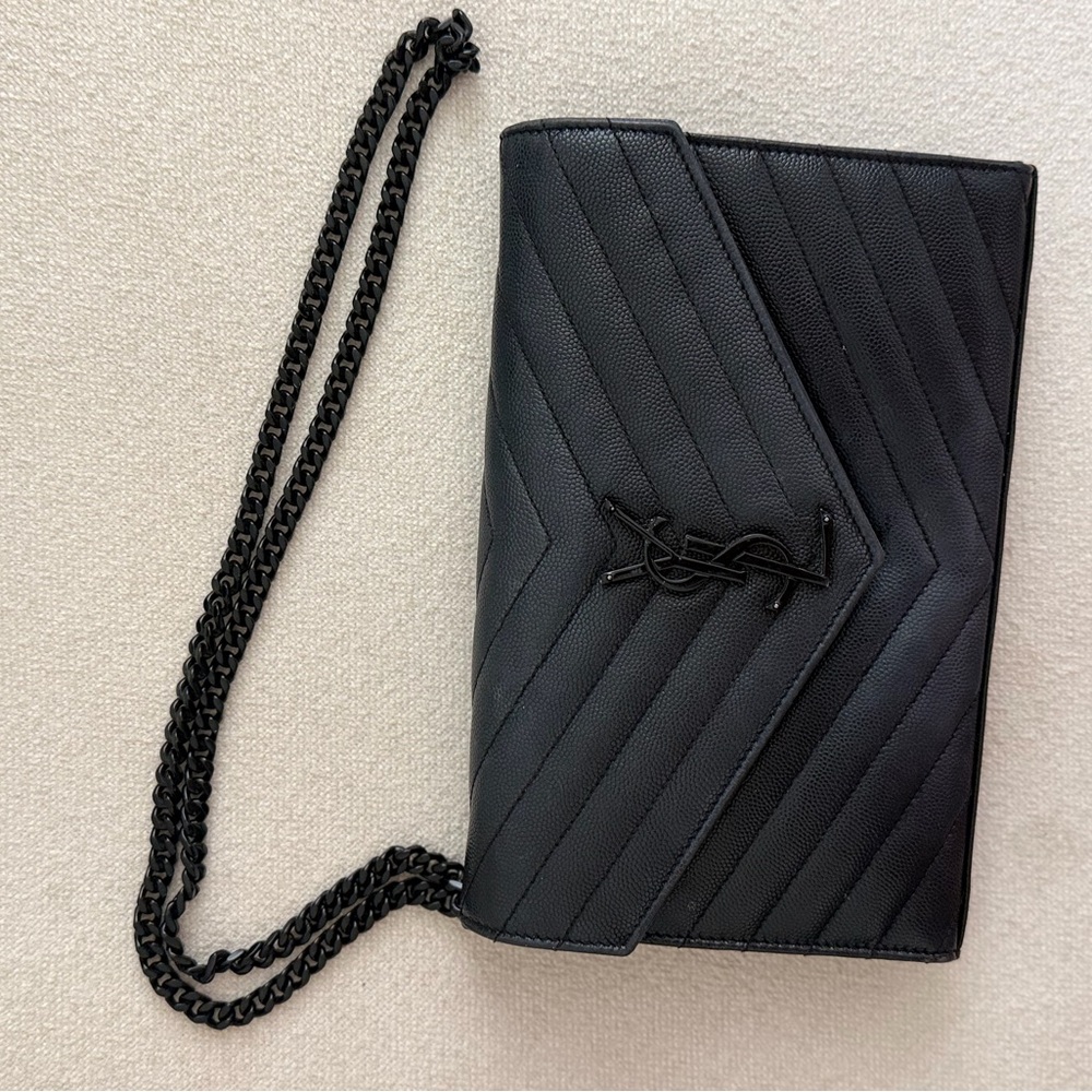 Saint Laurent YSL Monogram Cassandre Chain Wallet Crossbody Black Leather - Picture 9 of 13